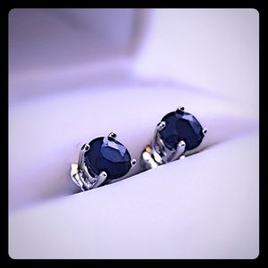 925 Sterling Silver Natural Sapphire Stud Earrings